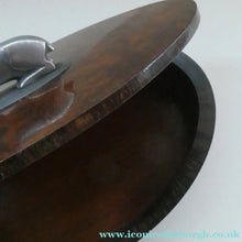 Load image into Gallery viewer, Unusual 1930s ART DECO Wooden Box with Hinged Lid. Metal Deer Sculpture on Lid (in the manner of Just Andersen)
