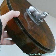Load image into Gallery viewer, Unusual 1930s ART DECO Wooden Box with Hinged Lid. Metal Deer Sculpture on Lid (in the manner of Just Andersen)
