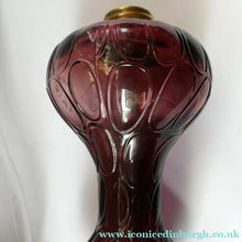 Load image into Gallery viewer, Antique Purple Glass Oil Lamp Complete. Possibly American. Signed MR
