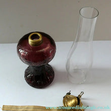 Load image into Gallery viewer, Antique Purple Glass Oil Lamp Complete. Possibly American. Signed MR
