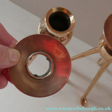 Load image into Gallery viewer, Late 19th Century Arts and Crafts Copper Candlesticks with Tripod Feet
