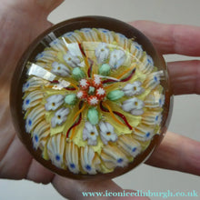 Load image into Gallery viewer, VASART Scottish Glass Paperweight with 5 Spokes; with yellow ground
