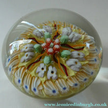 Load image into Gallery viewer, VASART Scottish Glass Paperweight with 5 Spokes; with yellow ground
