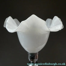 Load image into Gallery viewer,  EDWARDIAN Ruby Red Glass Lamp with White Glass Shade with Wavy Rim 

