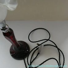 Load image into Gallery viewer,  EDWARDIAN Ruby Red Glass Lamp with White Glass Shade with Wavy Rim 
