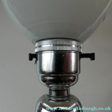 Load image into Gallery viewer,  EDWARDIAN Ruby Red Glass Lamp with White Glass Shade with Wavy Rim 
