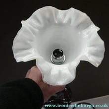 Load image into Gallery viewer,  EDWARDIAN Ruby Red Glass Lamp with White Glass Shade with Wavy Rim 
