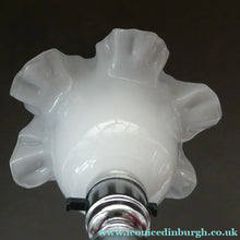 Load image into Gallery viewer,  EDWARDIAN Ruby Red Glass Lamp with White Glass Shade with Wavy Rim 
