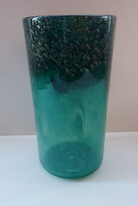 SCOTTISH GLASS. Vintage 1960s Strathearn Cylinder Shape Vase with Copper Aventurine Inclusions and Leaping Salmon Mark