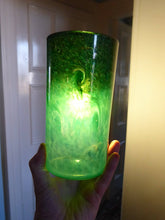 Load image into Gallery viewer, SCOTTISH GLASS. Vintage 1960s Strathearn Cylinder Shape Vase with Copper Aventurine Inclusions and Leaping Salmon Mark
