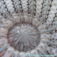 Load image into Gallery viewer, Venetian / Salviati Murano Glass Latticino Zanfirico Glass Finger Bowl &amp; Saucer; Gold Inclusions. Both with Frilled Edges
