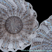 Load image into Gallery viewer, Venetian / Salviati Murano Glass Latticino Zanfirico Glass Finger Bowl &amp; Saucer; Gold Inclusions. Both with Frilled Edges
