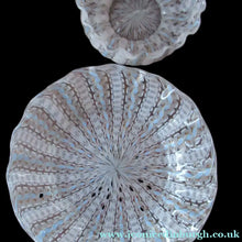 Load image into Gallery viewer, Venetian / Salviati Murano Glass Latticino Zanfirico Glass Finger Bowl &amp; Saucer; Gold Inclusions. Both with Frilled Edges

