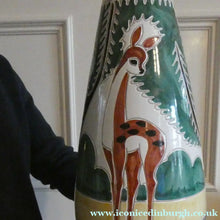 Load image into Gallery viewer, VERY LARGE Vintage 1950s / 60s NORWEGIAN Vase with Deer Decoration by Elle Pottery
