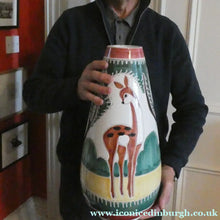 Load image into Gallery viewer, VERY LARGE Vintage 1950s / 60s NORWEGIAN Vase with Deer Decoration by Elle Pottery
