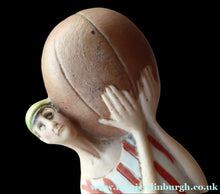 Load image into Gallery viewer, Antique Bisque Porcelain SKINNY or Elongated Figurine by Schafer &amp; Vater: FOOTBALLER
