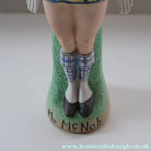 Load image into Gallery viewer, Very Rare Antique Bisque Porcelain SKINNY or Elongated  Figurine by Schafer &amp; Vater: MR MCNAB (Scotsman In Mini Kilt)
