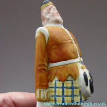 Load image into Gallery viewer, Very Rare Antique Bisque Porcelain SKINNY or Elongated Figurine by Schafer &amp; Vater: MR MCNAB (Scotsman In Mini Kilt) 

