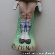 Load image into Gallery viewer, Very Rare Antique Bisque Porcelain SKINNY or Elongated  Figurine by Schafer &amp; Vater: MR MCNAB (Scotsman In Mini Kilt)

