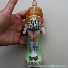 Load image into Gallery viewer, Very Rare Antique Bisque Porcelain SKINNY or Elongated  Figurine by Schafer &amp; Vater: MR MCNAB (Scotsman In Mini Kilt)

