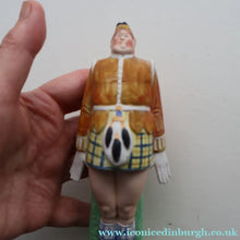 Load image into Gallery viewer, Very Rare Antique Bisque Porcelain SKINNY or Elongated  Figurine by Schafer &amp; Vater: MR MCNAB (Scotsman In Mini Kilt)
