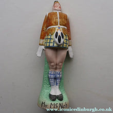 Load image into Gallery viewer, Very Rare Antique Bisque Porcelain SKINNY or Elongated  Figurine by Schafer &amp; Vater: MR MCNAB (Scotsman In Mini Kilt)
