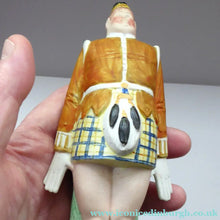 Load image into Gallery viewer, Very Rare Antique Bisque Porcelain SKINNY or Elongated Figurine by Schafer &amp; Vater: MR MCNAB (Scotsman In Mini Kilt) 
