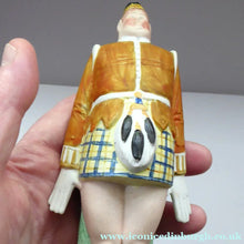 Load image into Gallery viewer, Very Rare Antique Bisque Porcelain SKINNY or Elongated Figurine by Schafer &amp; Vater: MR MCNAB (Scotsman In Mini Kilt) 
