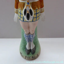 Load image into Gallery viewer, Very Rare Antique Bisque Porcelain SKINNY or Elongated Figurine by Schafer &amp; Vater: MR MCNAB (Scotsman In Mini Kilt) 
