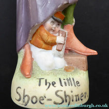 Load image into Gallery viewer, Antique Bisque Porcelain SKINNY or Elongated Figurine by Schafer &amp; Vater: THE LITTLE SHOE SHINER
