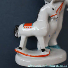 Load image into Gallery viewer, Very Rare Lomonosov SOVIET Figurine of a Little Boy with a Toy Rocking Horse
