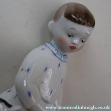 Load image into Gallery viewer, Very Rare Lomonosov SOVIET Figurine of a Little Boy with a Toy Rocking Horse
