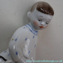 Load image into Gallery viewer, Very Rare Lomonosov SOVIET Figurine of a Little Boy with a Toy Rocking Horse

