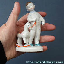 Load image into Gallery viewer, Very Rare Lomonosov SOVIET Figurine of a Little Boy with a Toy Rocking Horse
