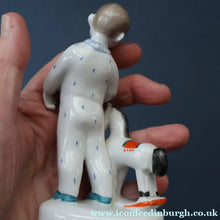 Load image into Gallery viewer, Very Rare Lomonosov SOVIET Figurine of a Little Boy with a Toy Rocking Horse
