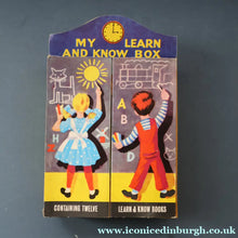 Load image into Gallery viewer, Very Rare Set of MURRAY'S My Learn and Know Books (Treasure Hour). 12 Miniature Books in the Rare Box Shaped Like a Mid Century School Room
