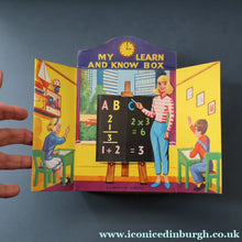 Load image into Gallery viewer, Very Rare Set of MURRAY'S My Learn and Know Books (Treasure Hour). 12 Miniature Books in the Rare Box Shaped Like a Mid Century School Room
