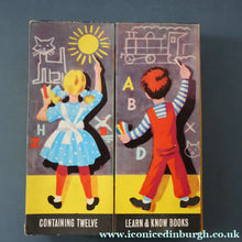 Load image into Gallery viewer, Very Rare Set of MURRAY'S My Learn and Know Books (Treasure Hour). 12 Miniature Books in the Rare Box Shaped Like a Mid Century School Room
