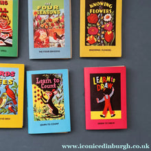 Load image into Gallery viewer, Very Rare Set of MURRAY'S My Learn and Know Books (Treasure Hour). 12 Miniature Books in the Rare Box Shaped Like a Mid Century School Room
