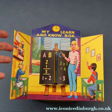 Load image into Gallery viewer, Very Rare Set of MURRAY'S My Learn and Know Books (Treasure Hour). 12 Miniature Books in the Rare Box Shaped Like a Mid Century School Room
