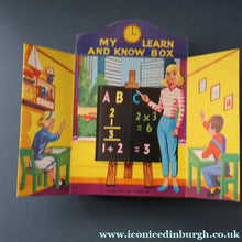 Load image into Gallery viewer, Very Rare Set of MURRAY'S My Learn and Know Books (Treasure Hour). 12 Miniature Books in the Rare Box Shaped Like a Mid Century School Room
