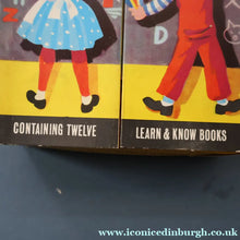 Load image into Gallery viewer, Very Rare Set of MURRAY'S My Learn and Know Books (Treasure Hour). 12 Miniature Books in the Rare Box Shaped Like a Mid Century School Room
