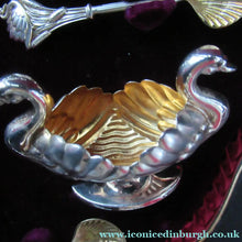 Load image into Gallery viewer, Victorian Hallmarked Silver Salt Dish and Spoons / Pin Cushions. Matching Swan Spoons In Fitted Case
