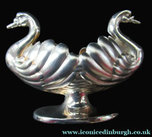 Load image into Gallery viewer, Victorian Hallmarked Silver Salt Dish and Spoons / Pin Cushions. Matching Swan Spoons In Fitted Case
