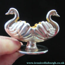 Load image into Gallery viewer, Victorian Hallmarked Silver Salt Dish and Spoons / Pin Cushions. Matching Swan Spoons In Fitted Case
