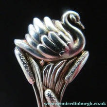 Load image into Gallery viewer, Victorian Hallmarked Silver Salt Dish and Spoons / Pin Cushions. Matching Swan Spoons In Fitted Case
