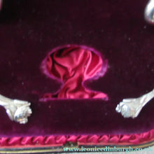 Load image into Gallery viewer, Victorian Hallmarked Silver Salt Dish and Spoons / Pin Cushions. Matching Swan Spoons In Fitted Case
