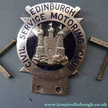 Load image into Gallery viewer, VERY RARE Vintage 1960s EDINBURGH Civil Service Motoring Club Car Badge
