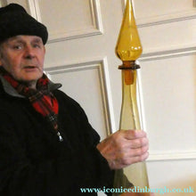 Load image into Gallery viewer, VERY TALL Golden Amber Glass GENIE Vase with Original Hollow Hand Blown Stopper. 27 inches
