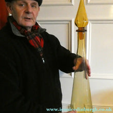 Load image into Gallery viewer, VERY TALL Golden Amber Glass GENIE Vase with Original Hollow Hand Blown Stopper. 27 inches
